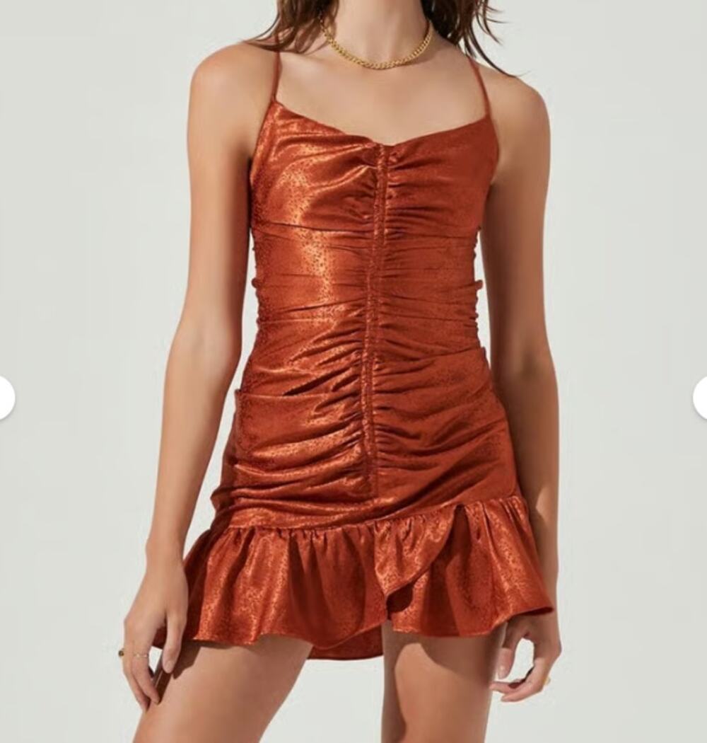 ASTR The Label NWT Open Back Mini Ruched Ruffle Silky Dress XL Fall